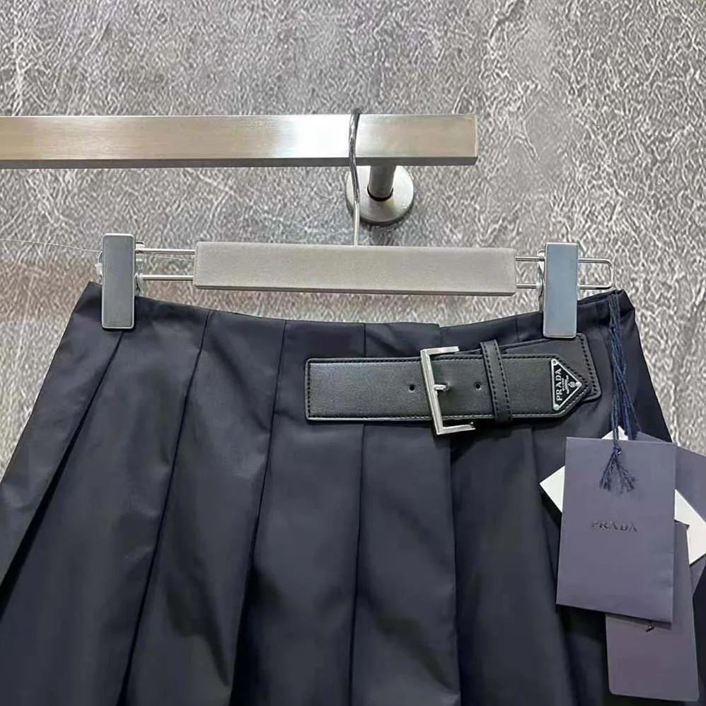 Prada Gabardine Miniskirt with Enameled Metal Triangle Logo for Women