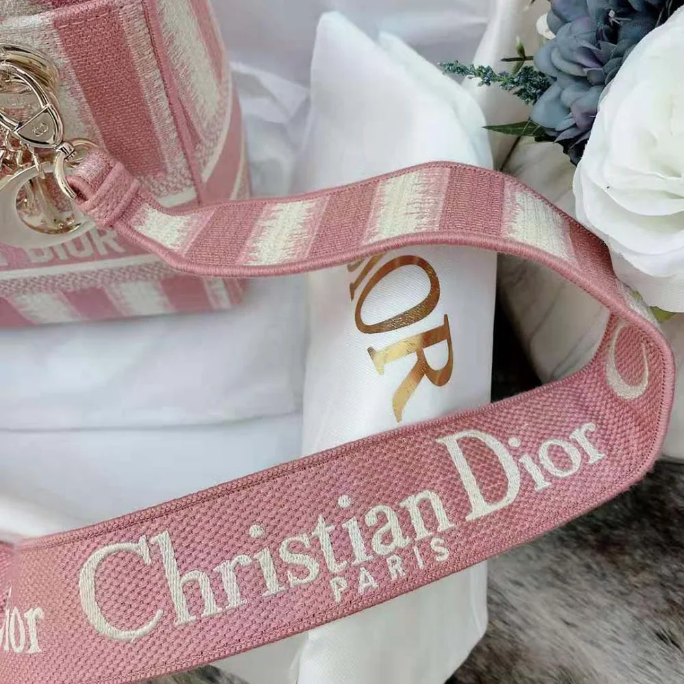Dior Medium Lady D-lite Bag Pink D for Women in Stripes Embroidery