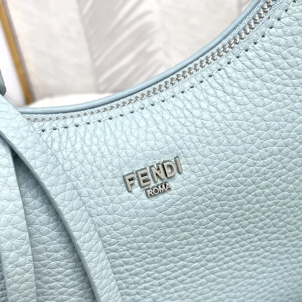 Fendi Mini Fendessence Small Light Blue Selleria Bag with 264 Hand for Women in sewn Topstitches