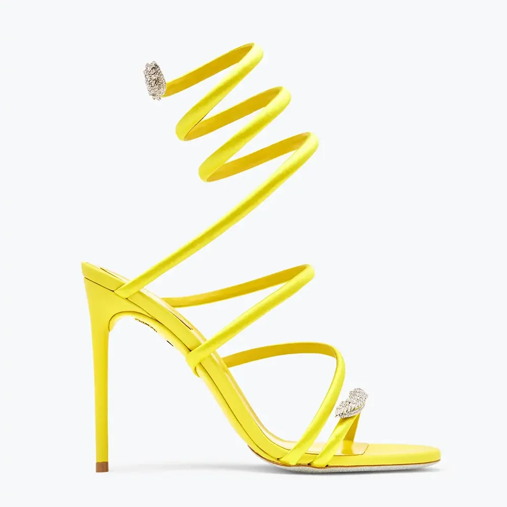 Rene Caovilla Serpente Midnight Yellow Sandal with Crystals 105 for Women