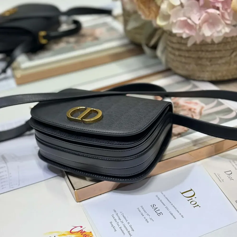 Dior Medium 30 Montaigne Avenue Top Handle Bag Black Ribbed Calfskin for Women