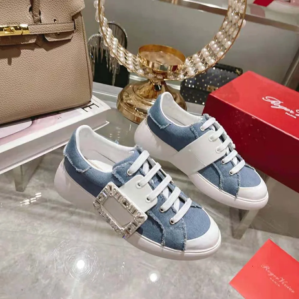 Roger Vivier Viv' Skate Strass Buckle Sneakers in Denim for Women