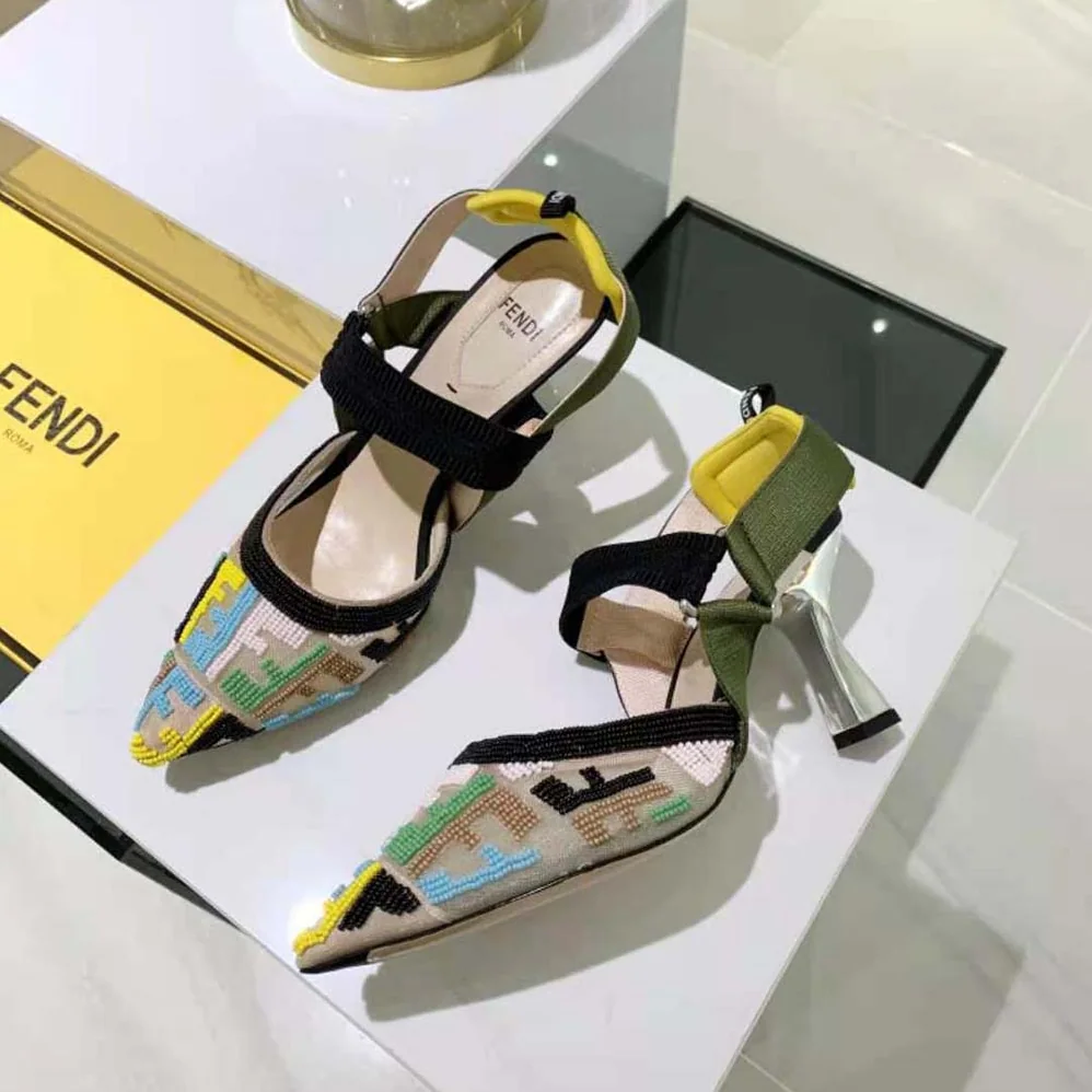 Fendi Colibri High-Heeled Slingbacks with Multicolor Beads for Women