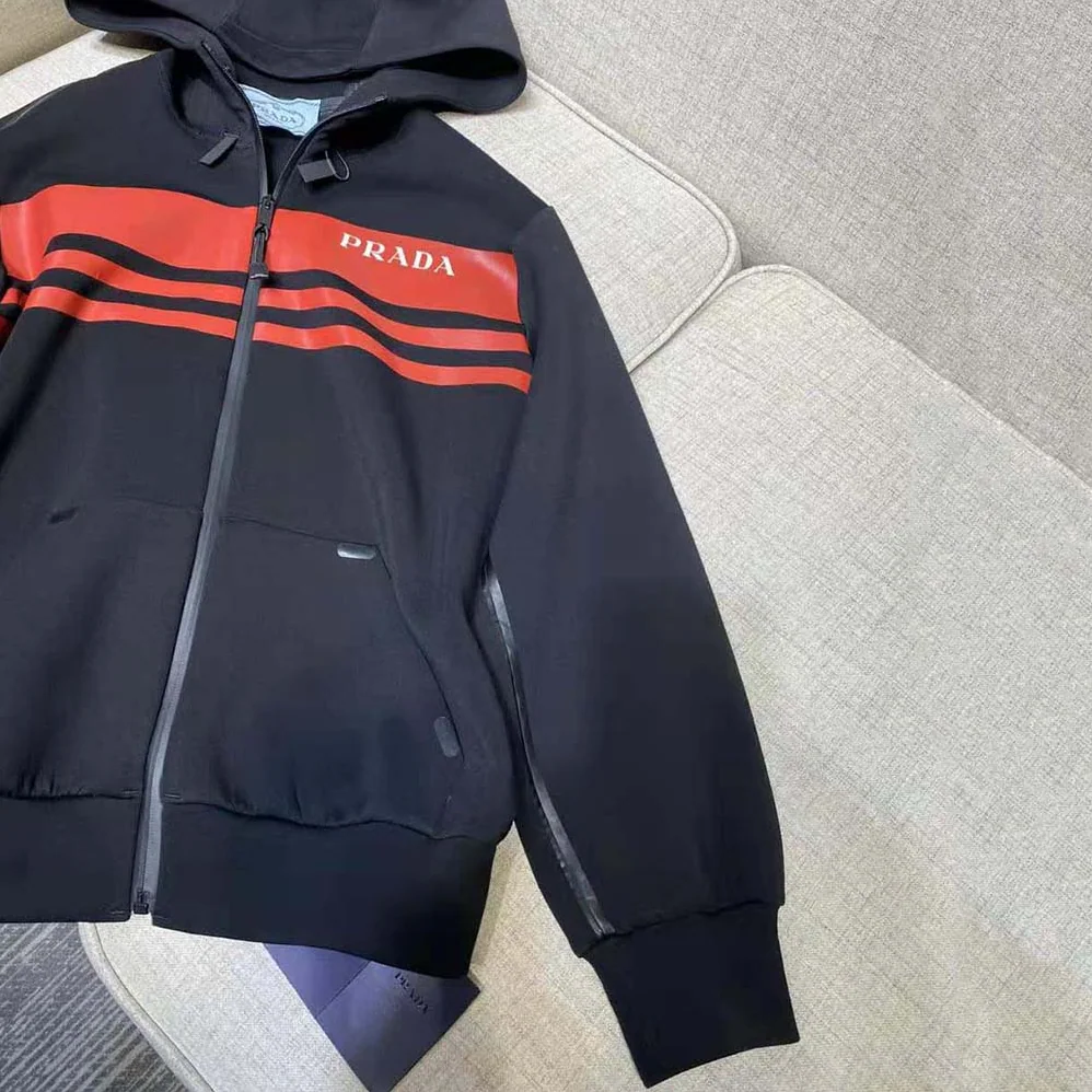 Prada Printed Technical Fabric Jacket for Men in Black Prada Printed Technical Fabric Jacket for Men in Black