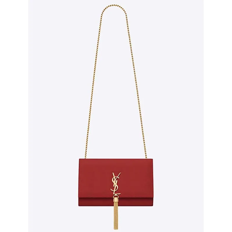 Saint Laurent YSL Medium Kate Tassel Chain Bag Calfskin Leather in Red