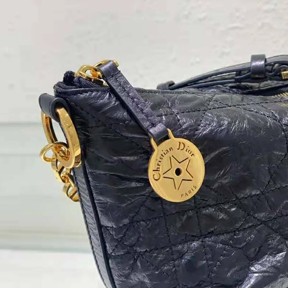 Dior Diorstar Hobo Bag with Chain Black Macrocannage Crinkled Calfskin for Women Dior Diorstar Hobo Bag with Chain Black Macrocannage Crinkled Calfskin for Women
