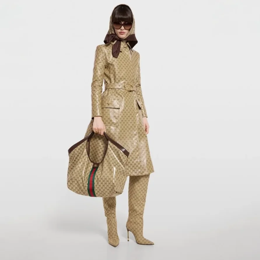 Gucci Giglio Large Tote Bag / Sand And Brown Gold Hardware