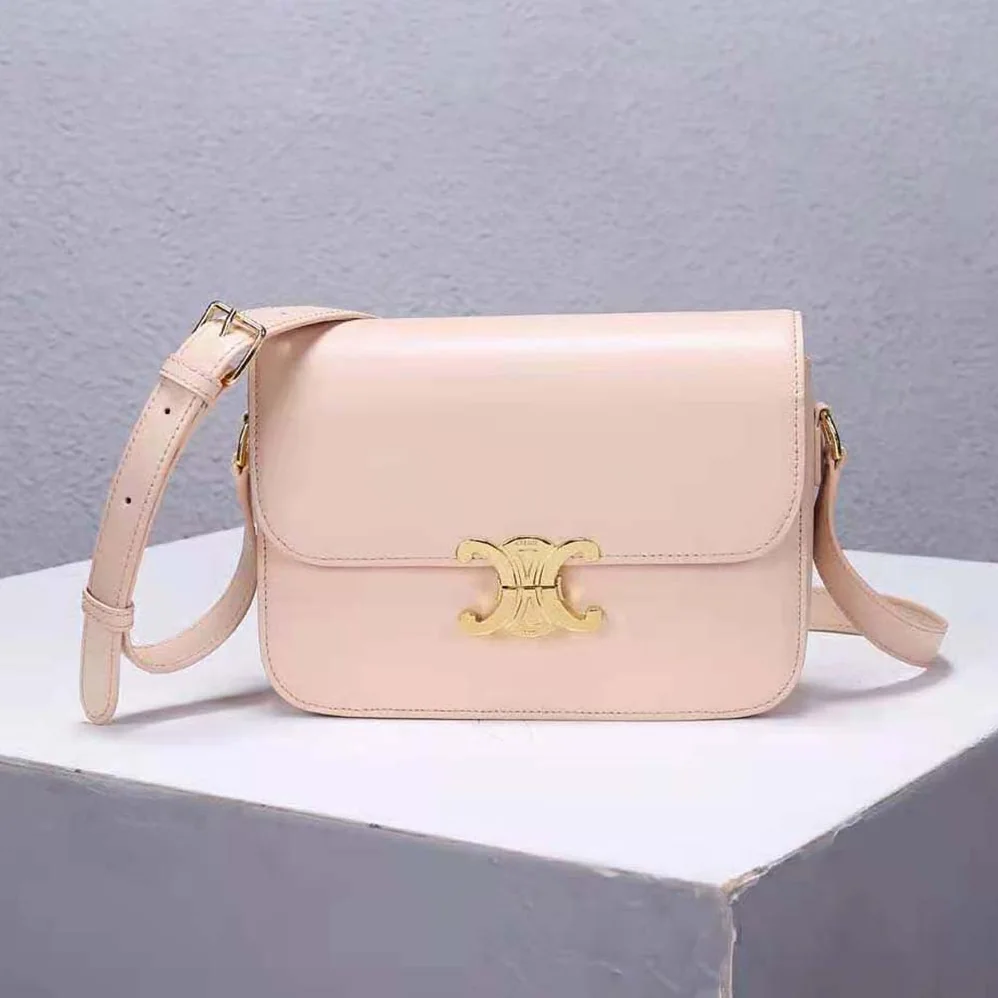 Celine Medium Triomphe Bag in Shiny Calfskin for Women in Sandy