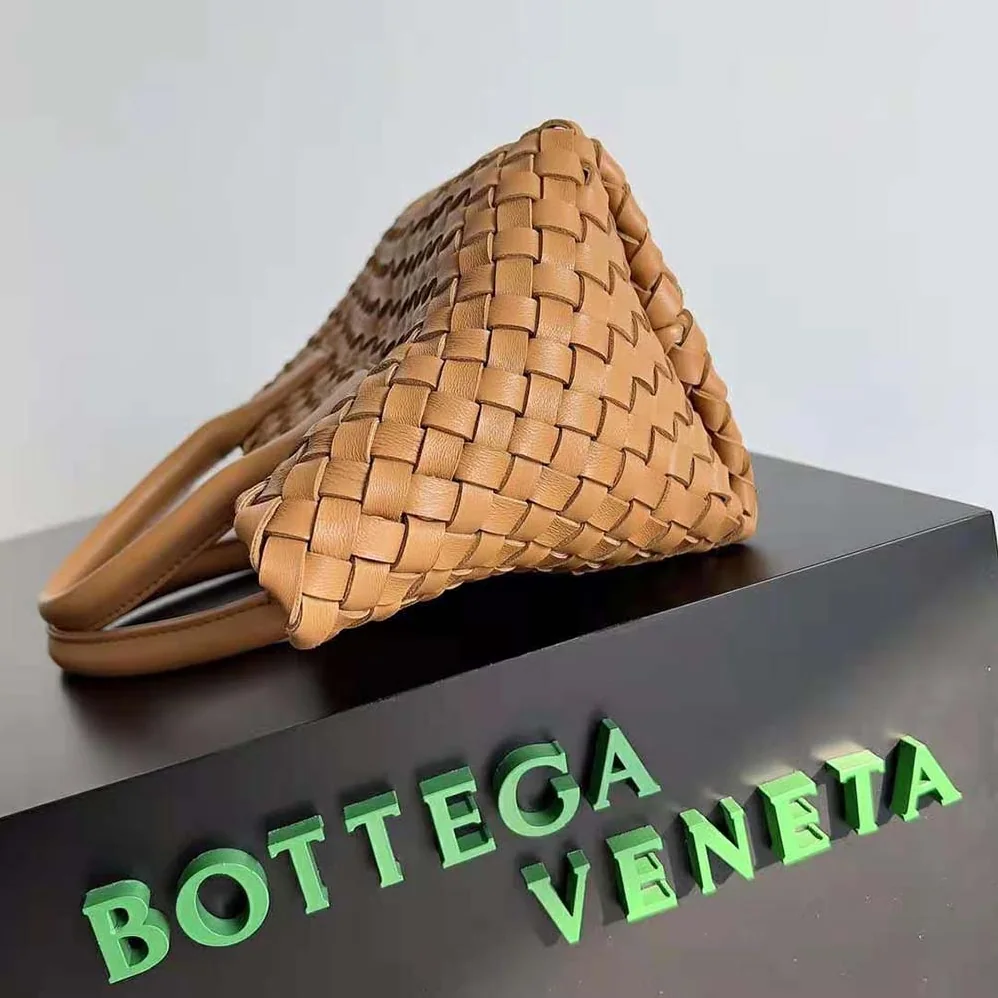 Bottega Veneta Mini Cabat Intreccio Leather Tote Bag with Detachable Strap for Women in Brown
