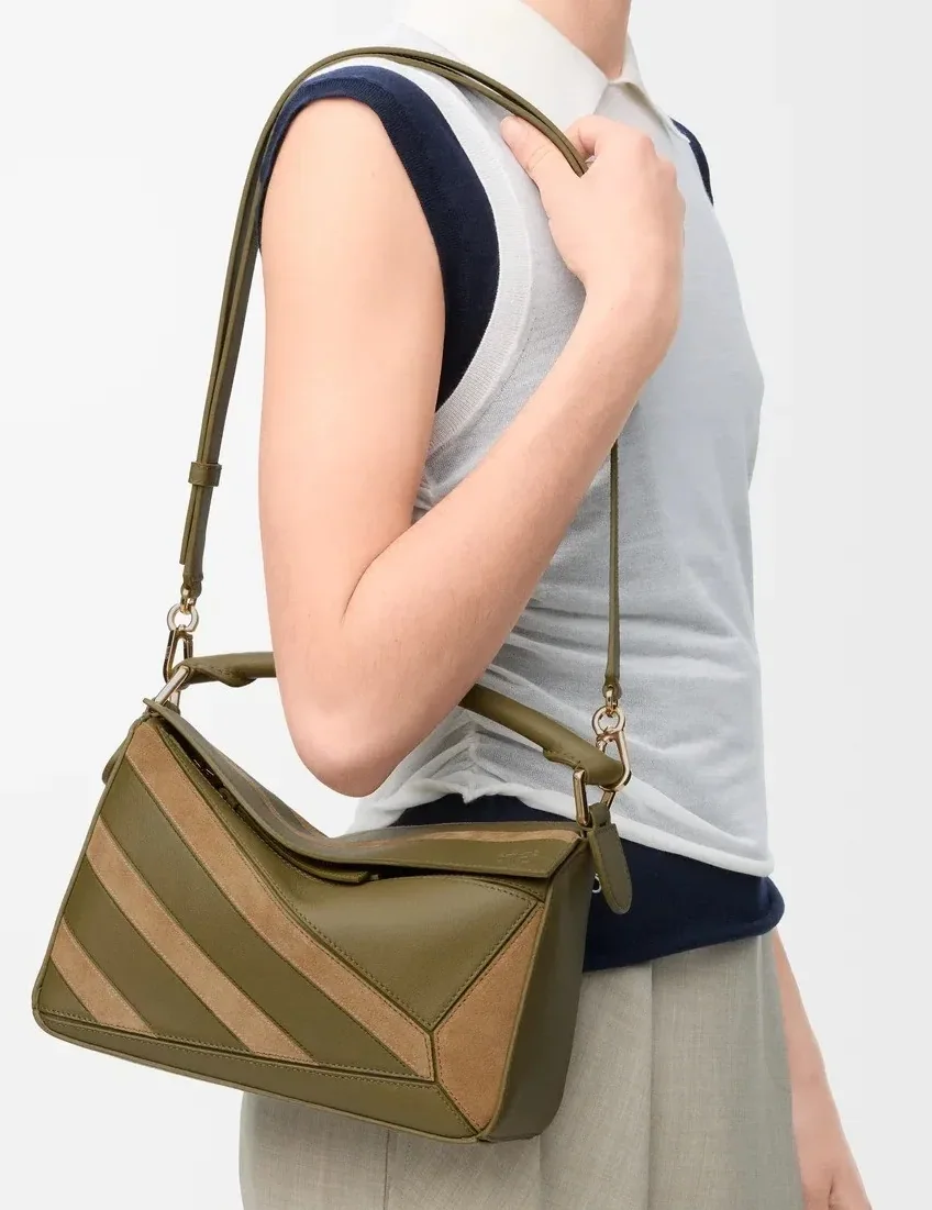 Loewe Small Puzzle Bag Olive Suede / A510S21XCE Loewe Small Puzzle Bag Olive Suede / A510S21XCE