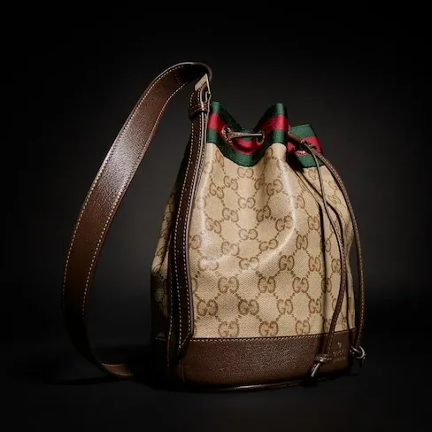 Gucci Venice Small Bucket Bag / Sand/ Dark Brown Gold Hardware