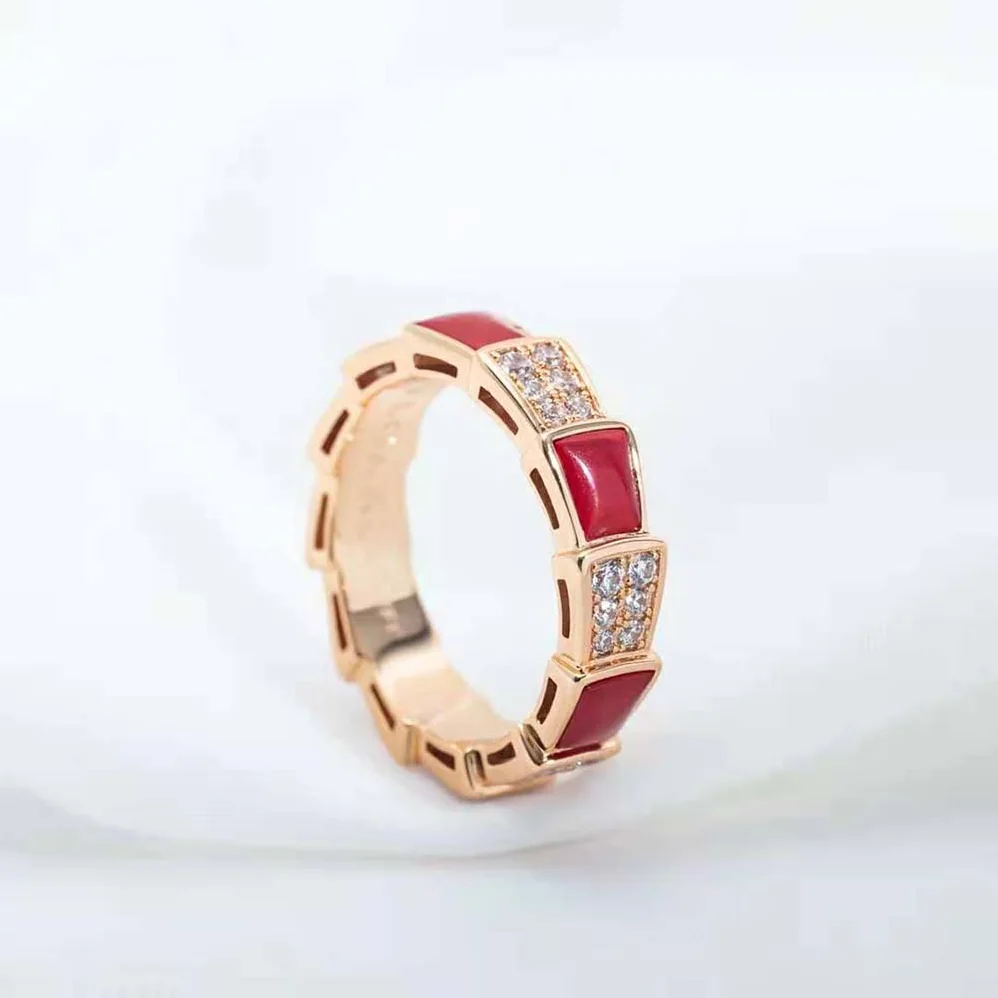Bvlgari Serpenti Viper Band Ring in 18 KT Rose Gold for Women in Red Bvlgari Serpenti Viper Band Ring in 18 KT Rose Gold for Women in Red