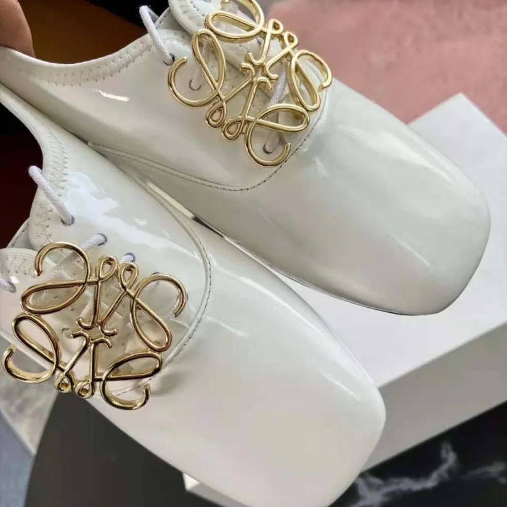 Loewe Soft Derby Anagram in Patent Calf for Women in White