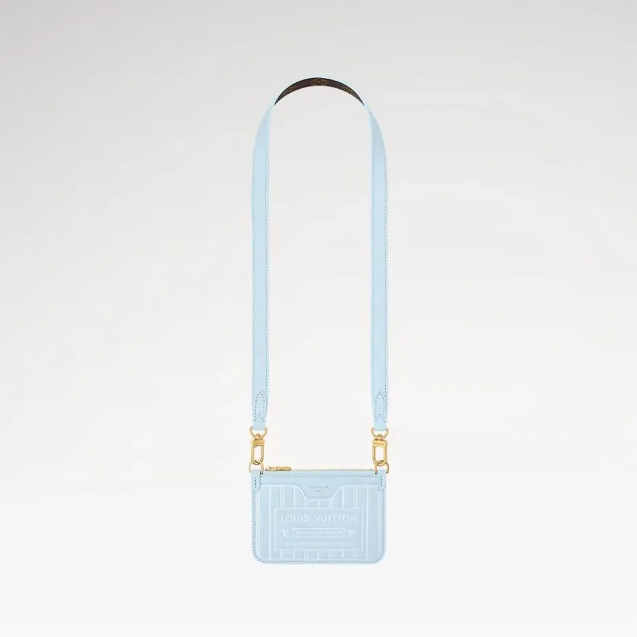 Louis Vuitton Neverfull Bandouliere Inside Out BB Tote Bag / Monogram Sky Blue Gold Hardware
