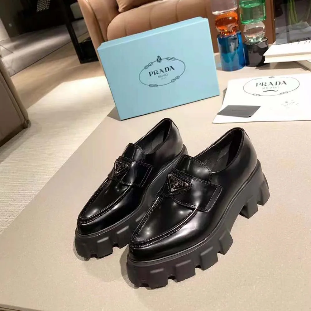 Prada Monolith Pointy Brushed Leather Loafer for Women Prada Monolith Pointy Brushed Leather Loafer for Women