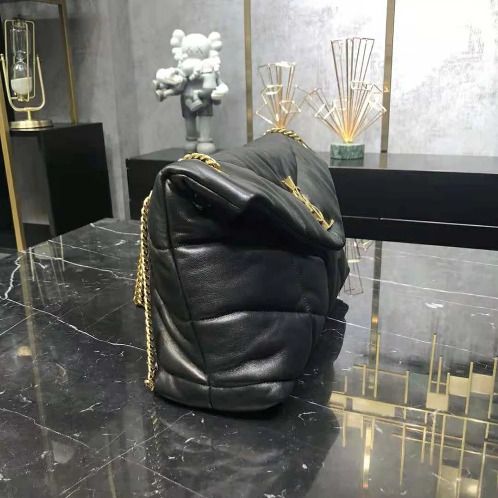 Saint Laurent YSL Puffer Medium Chain Bag in Quilted Lambskin for Women in Black/Gold Saint Laurent YSL Puffer Medium Chain Bag in Quilted Lambskin for Women in Black/Gold