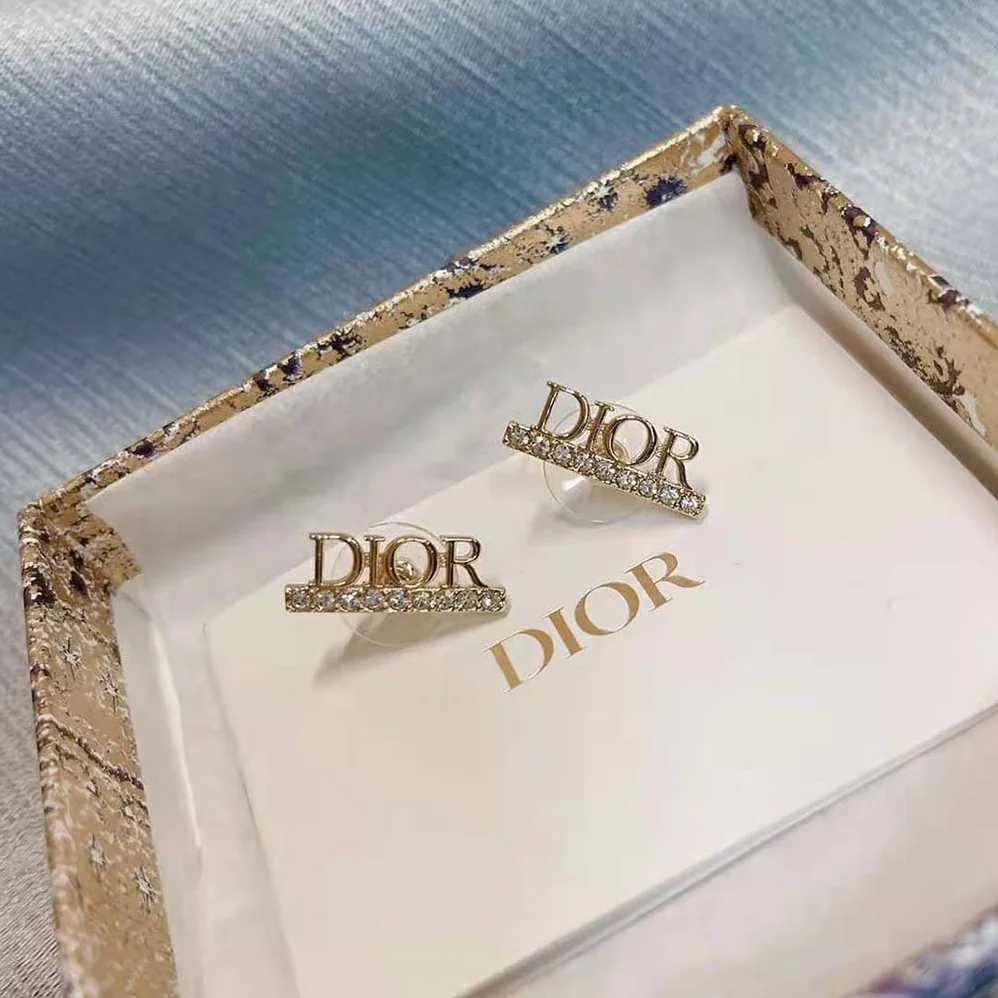 Dior Dio(r)evolution Stud Earrings Gold-Finish Metal and White Crystals for Women