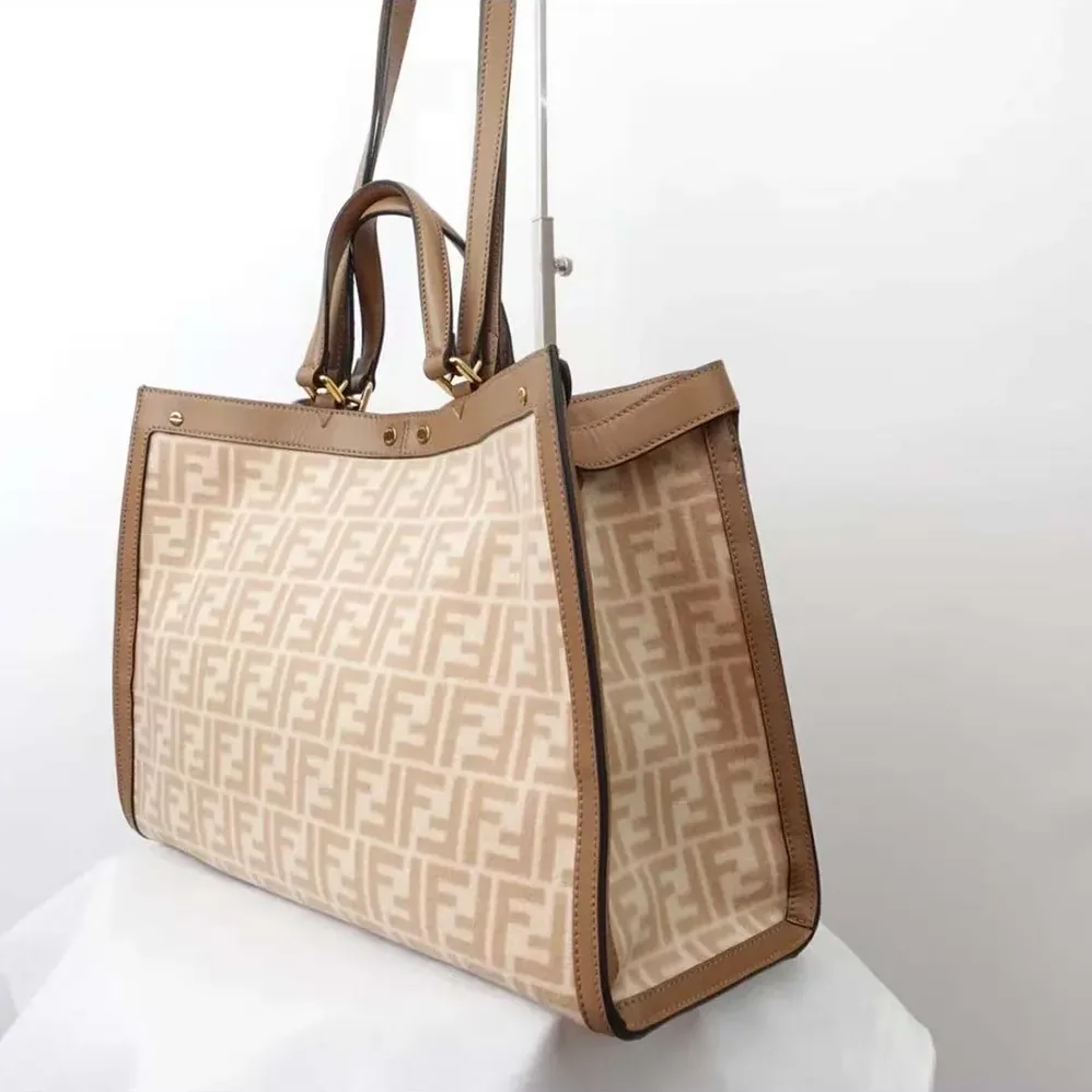 Fendi Peekaboo X-Tote Embroidered Neutral Canvas Bag for Women Fendi Peekaboo X-Tote Embroidered Neutral Canvas Bag for Women