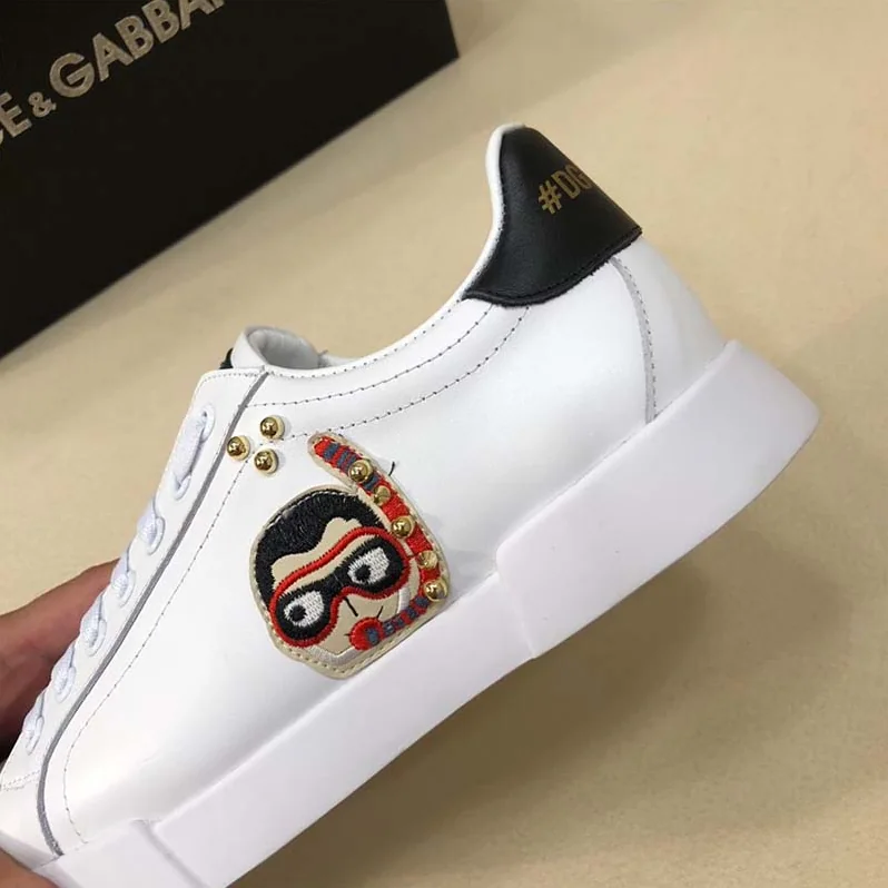 Dolce Gabbana D&G Shoes Calfskin Portofino Sneakers with Patches of the Designers for Unisex in White Dolce Gabbana D&G Shoes Calfskin Portofino Sneakers with Patches of the Designers for Unisex in White