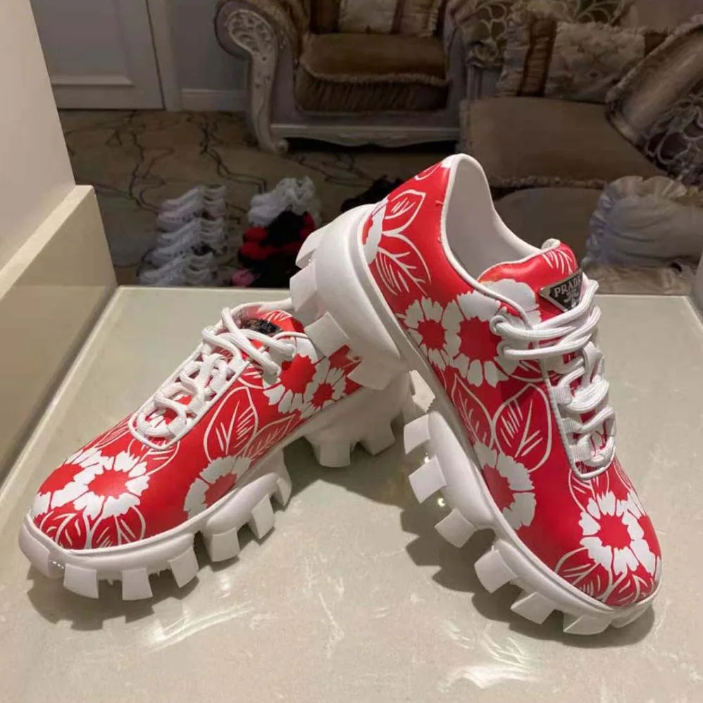 Prada Printed Nylon Sneakers for Women in Red Prada Printed Nylon Sneakers for Women in Red