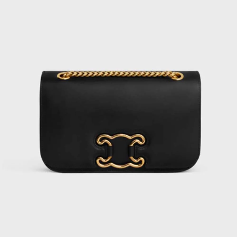 Celine Medium Bag Triomphe Frame in Shiny Calfskin for Women in Black