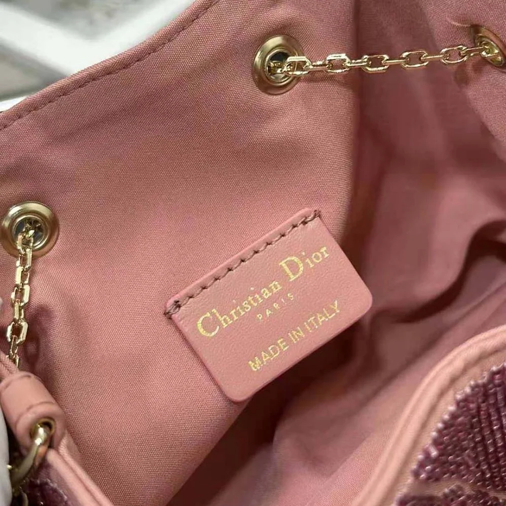 Dior Dior Dream Bucket Bag Ethereal Pink Cannage Cotton with Bead Embroidery for Women Dior Dior Dream Bucket Bag Ethereal Pink Cannage Cotton with Bead Embroidery for Women