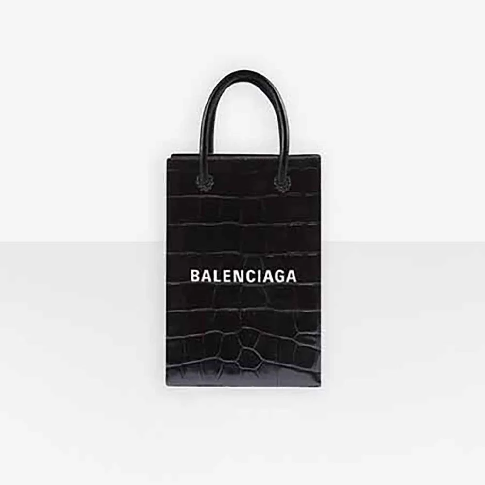 Balenciaga Shopping Phone Holder Shopping Phone Holder in Black Crocodile Embossed Calfskin for Unisex Balenciaga Shopping Phone Holder Shopping Phone Holder in Black Crocodile Embossed Calfskin for Unisex