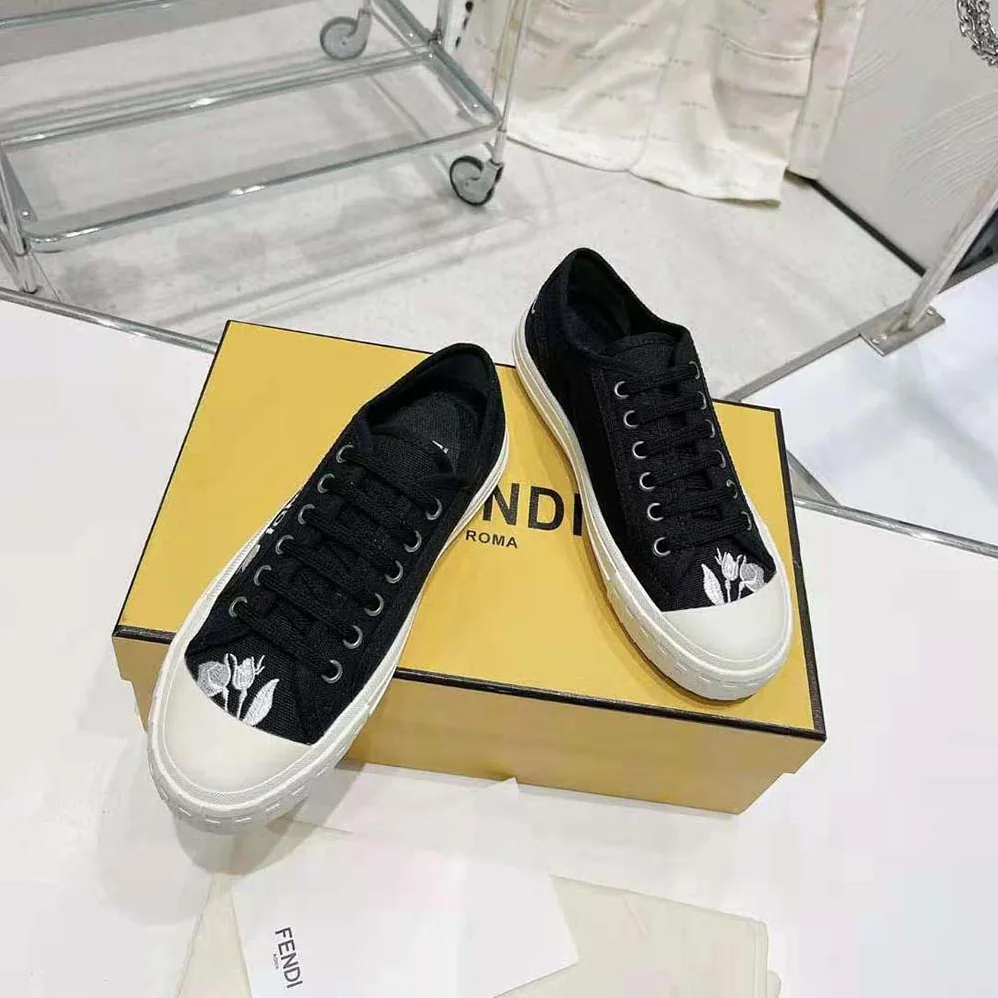 Fendi Domino Black Canvas Low Tops for Men Fendi Domino Black Canvas Low Tops for Men