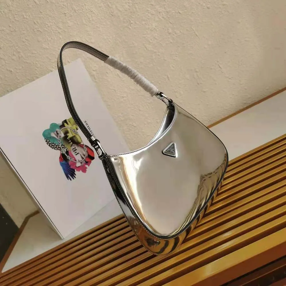 Prada Prada Cleo Brushed Leather Shoulder Bag for Women in Silver