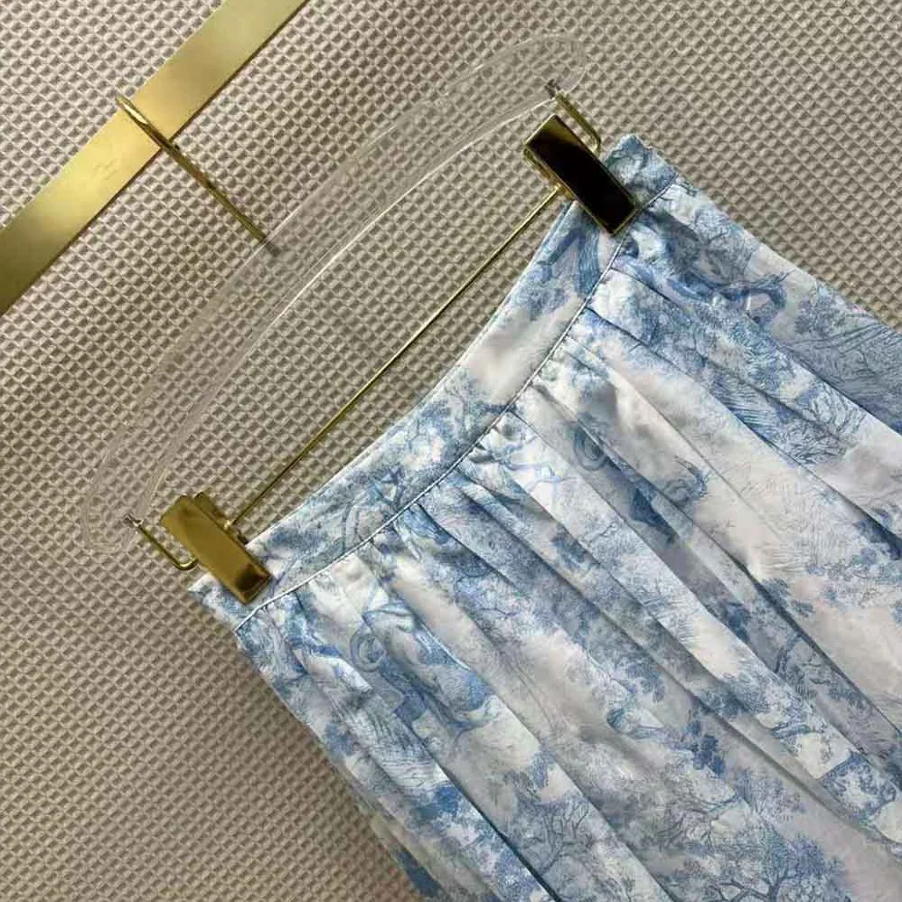 Dior Mid-Length Skirt Cornflower Blue Toile de Jouy Cotton Muslin for Women