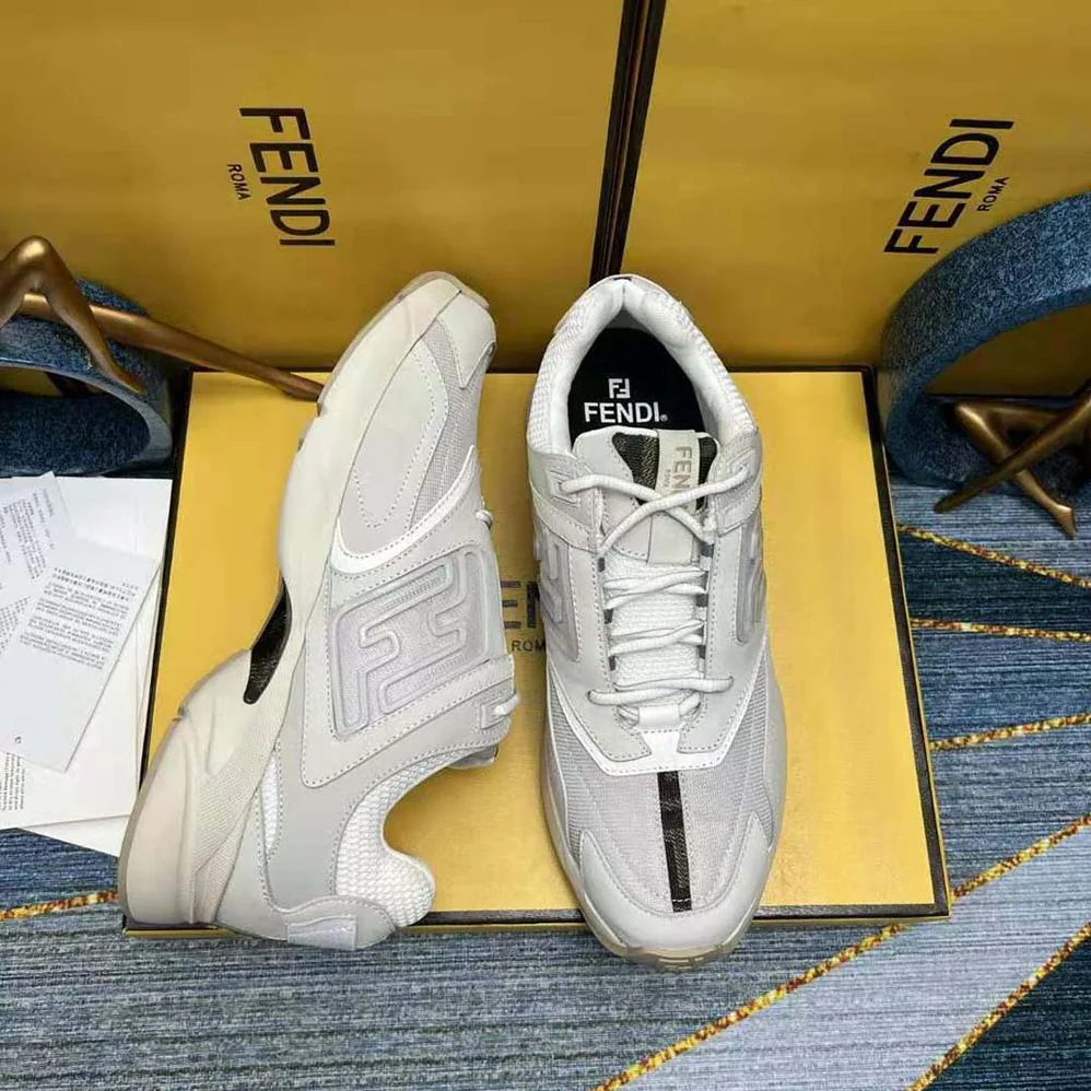 Fendi Faster Trainers White Nubuck Leather Low for Men in Tops