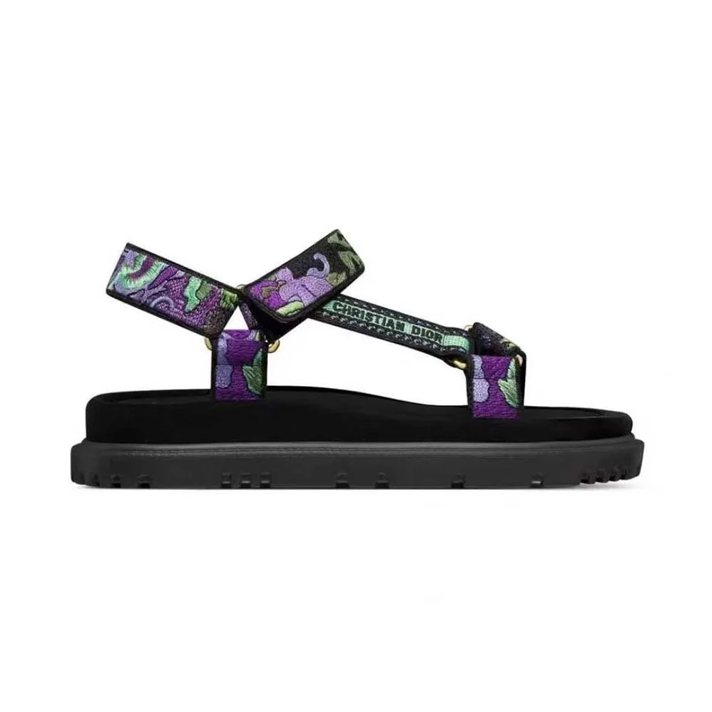 Dior D-Wave Sandal Black Multicolor Embroidered Cotton for Women