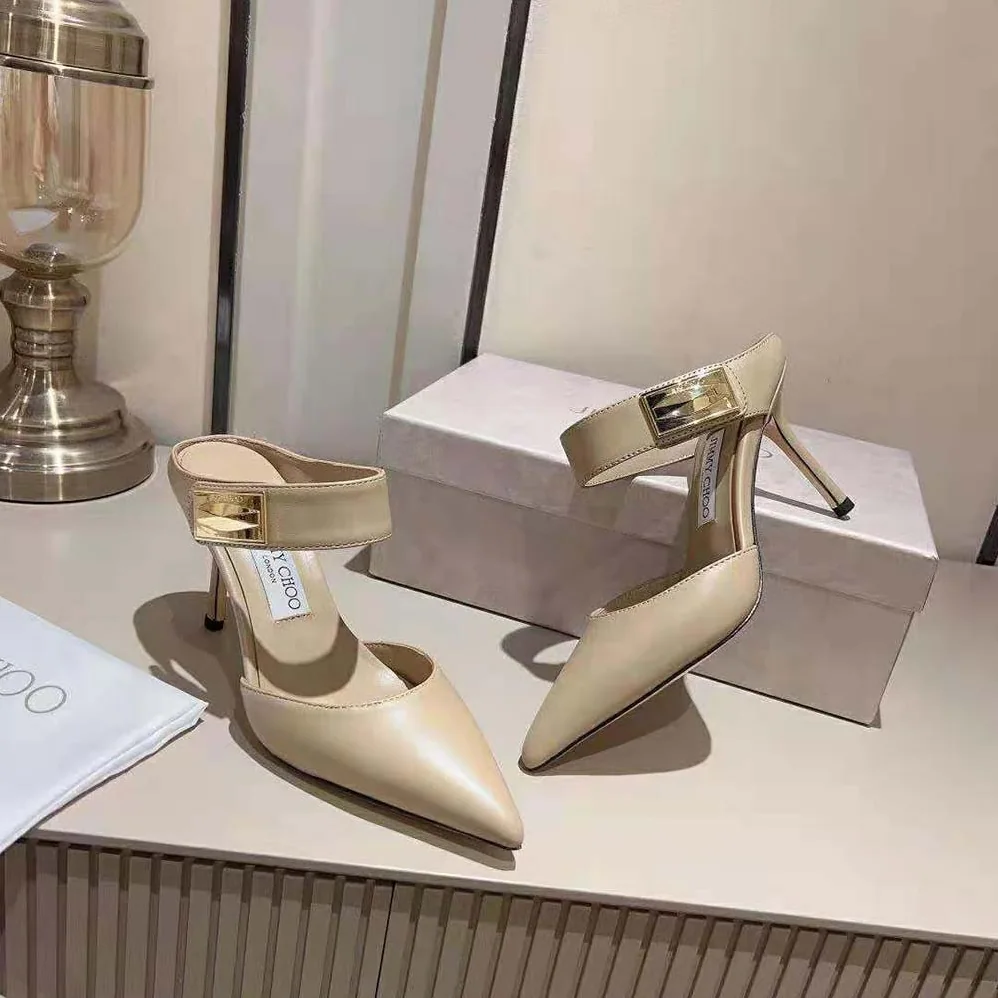 Jimmy Choo Nell Mule 85 Taupe Calf Leather Mules for Women