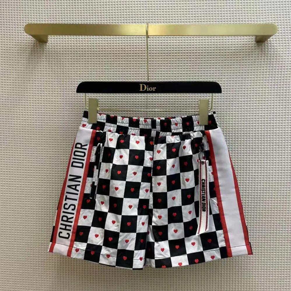 Dior Dioramour Shorts Black White and Red D-Chess Heart Technical Taffeta Jacquard for Women