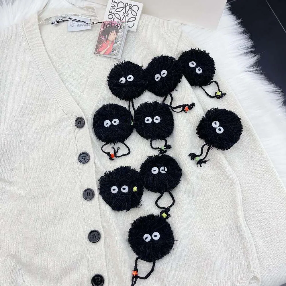 Loewe Susuwatari Cardigan in Wool with Hand Knitted for Women in White