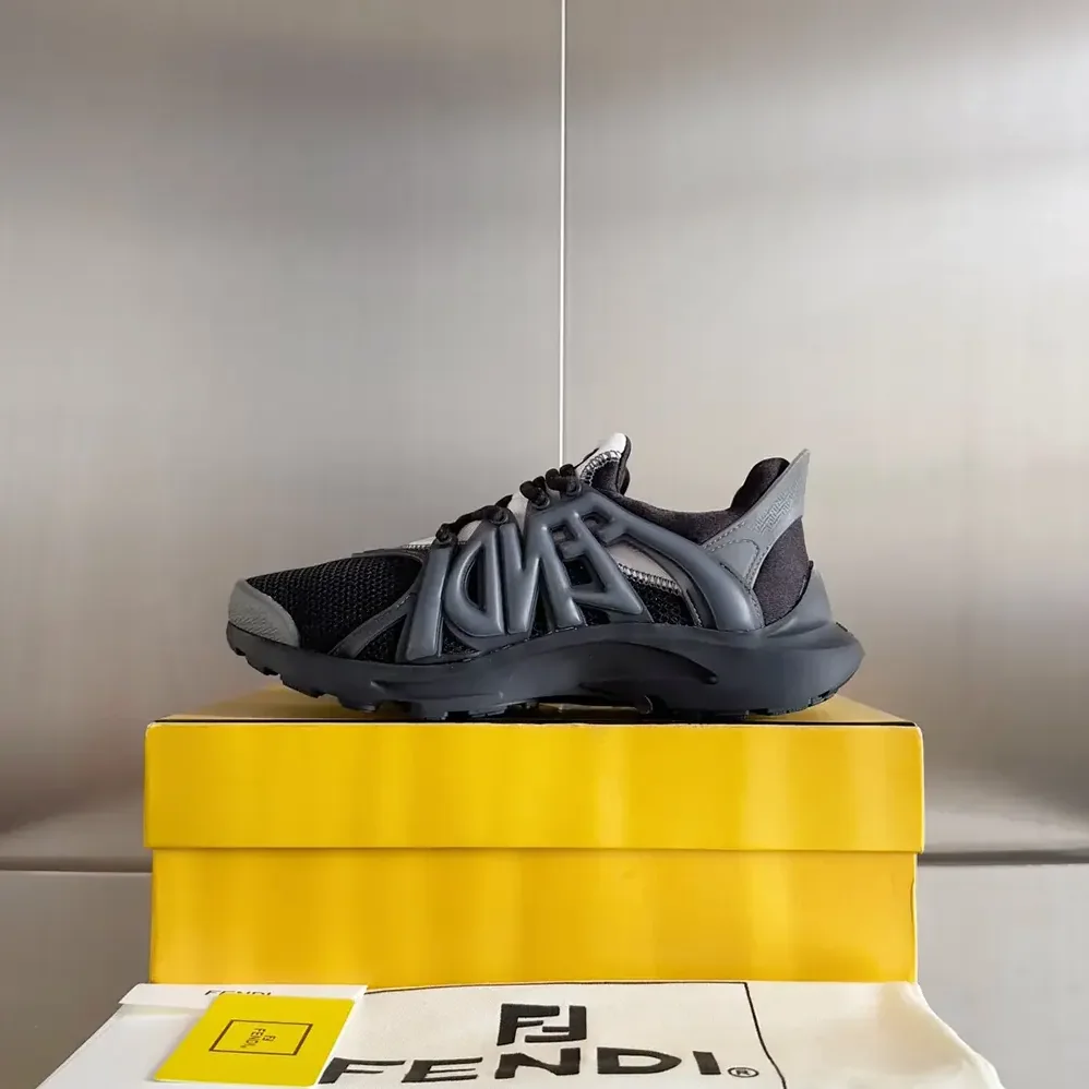 Fendi Tag Sneakers Black Technical Mesh Running Sneakers for Men Fendi Tag Sneakers Black Technical Mesh Running Sneakers for Men