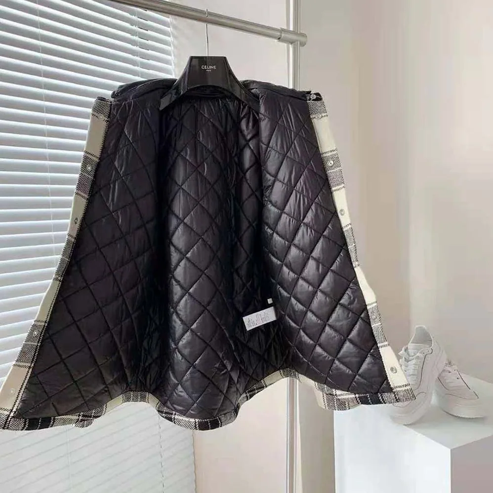 Celine Hooded Overshirt in Checked Wool for Women