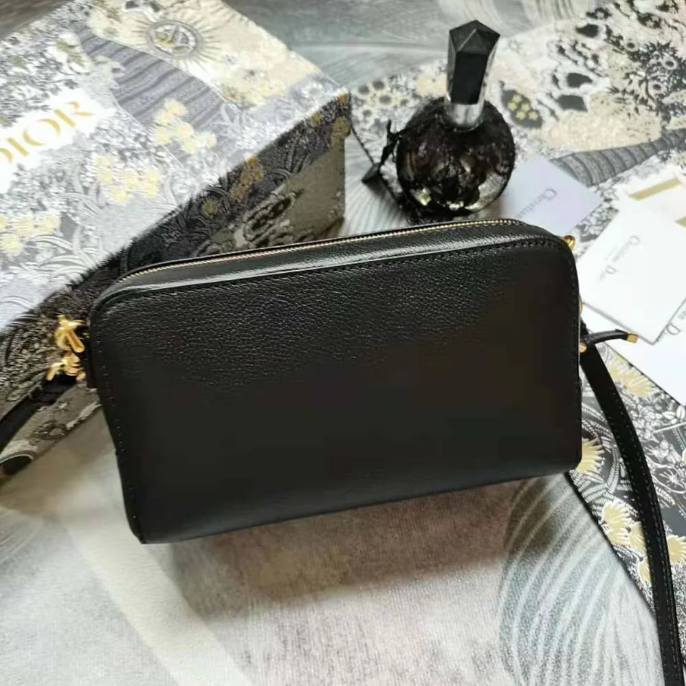 Dior Saddle Double Pouch Goatskin for Women in Black