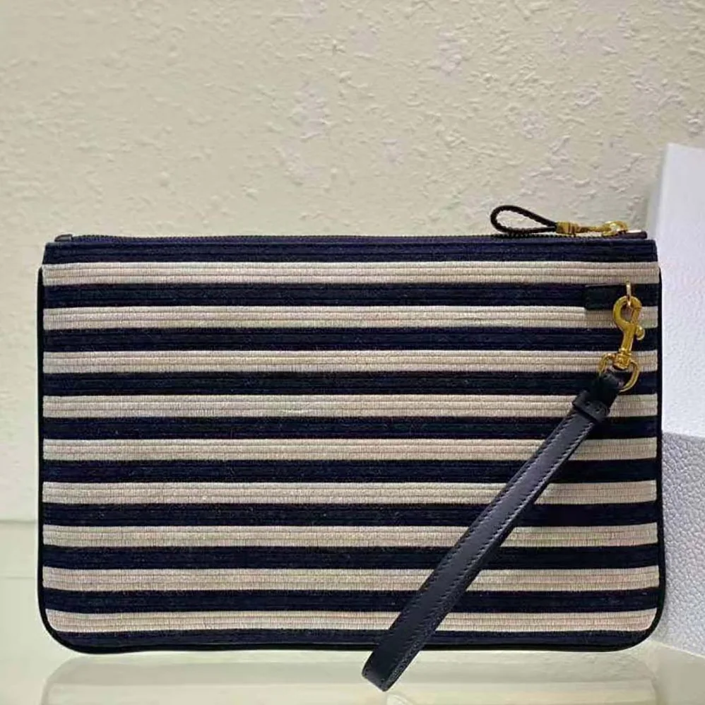 Dior Large Dior Caro Ddaily Pouch Natural and Denim Blue Marinière Raffia for Women