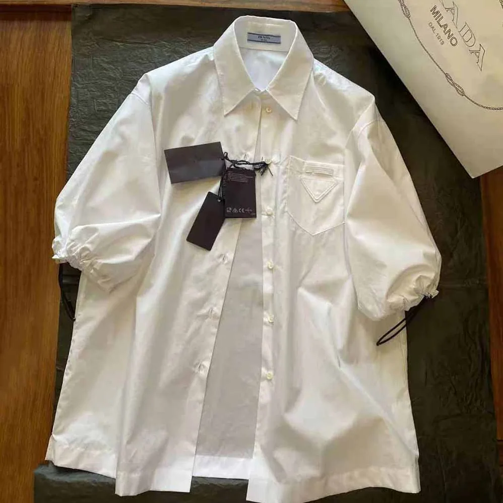 Prada Puffy Sleeve Poplin Blouse for Women in White Prada Puffy Sleeve Poplin Blouse for Women in White