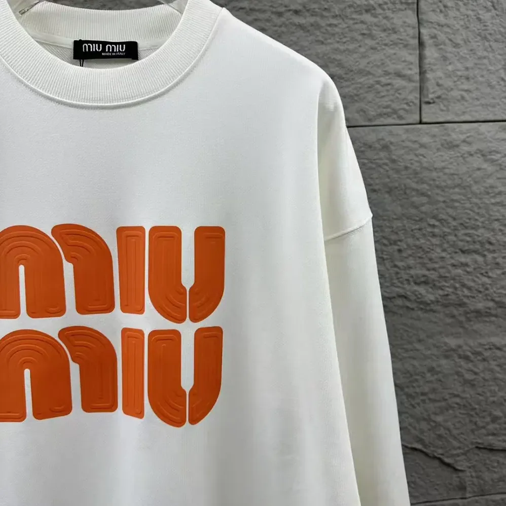 Miu Miu Logo-Embroidered Cotton Sweatshirt for Women in Orange Miu Miu Logo-Embroidered Cotton Sweatshirt for Women in Orange