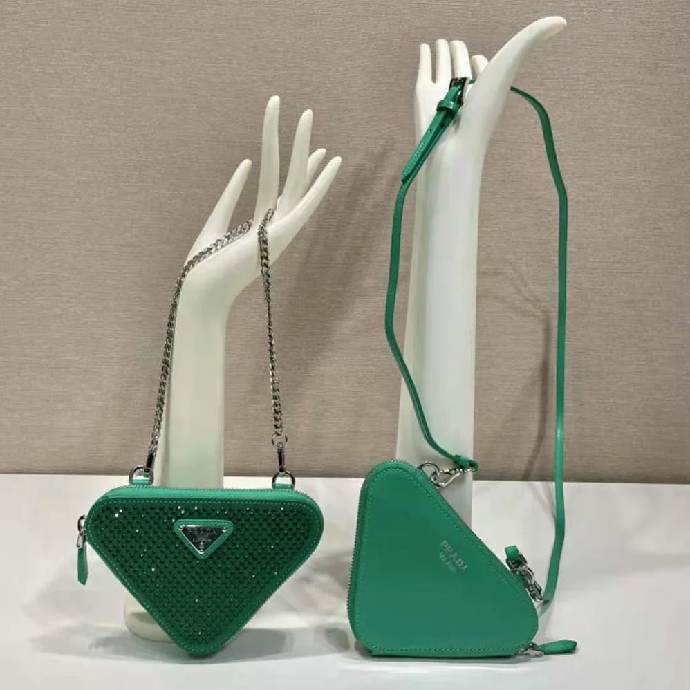 Prada Embellished Satin and Leather Mini-Pouch for Women in Green