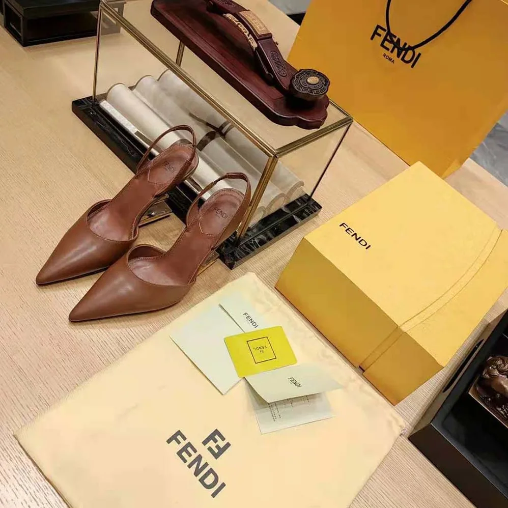 Fendi Fendi First Brown Leather High for Women in Heeled Slingbacks