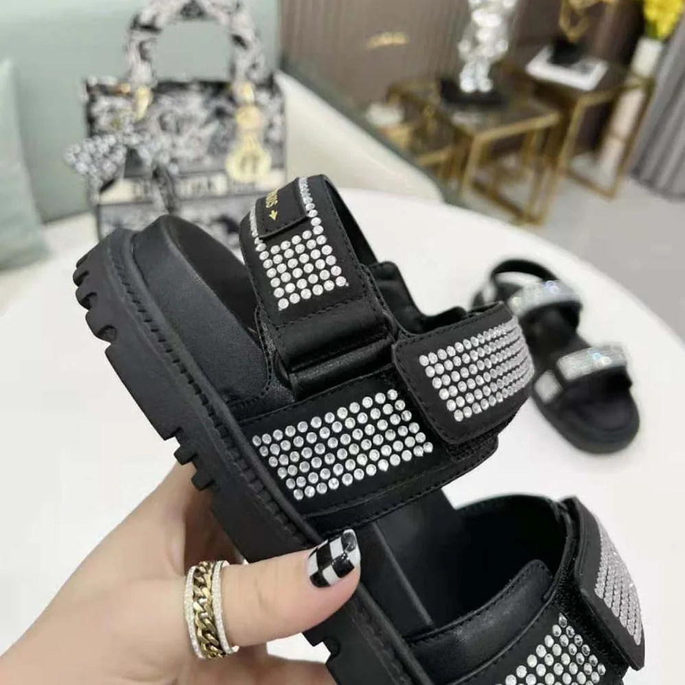 Dior Dioract Sandal Black Technical Fabric and White Resin Pearls for Women