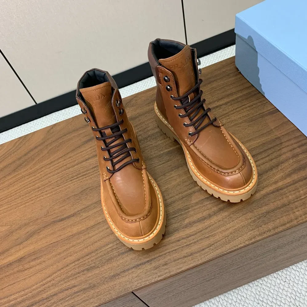 Prada Leather Lace-up Boots for Unisex in Brown Prada Leather Lace-up Boots for Unisex in Brown