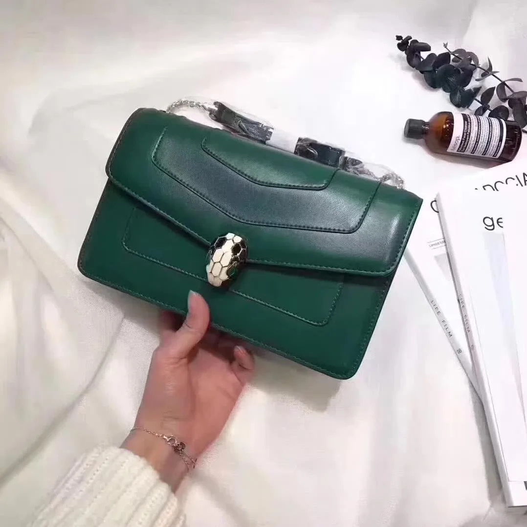Bvlgari Serpenti Forever Small Flap Cover Chain Bag Calfskin in Green Bvlgari Serpenti Forever Small Flap Cover Chain Bag Calfskin in Green