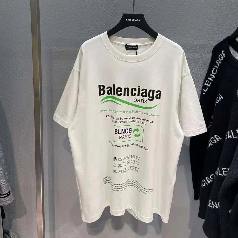 Balenciaga Dry Cleaning Boxy T-Shirt in White and Green Vintage Jersey for Women