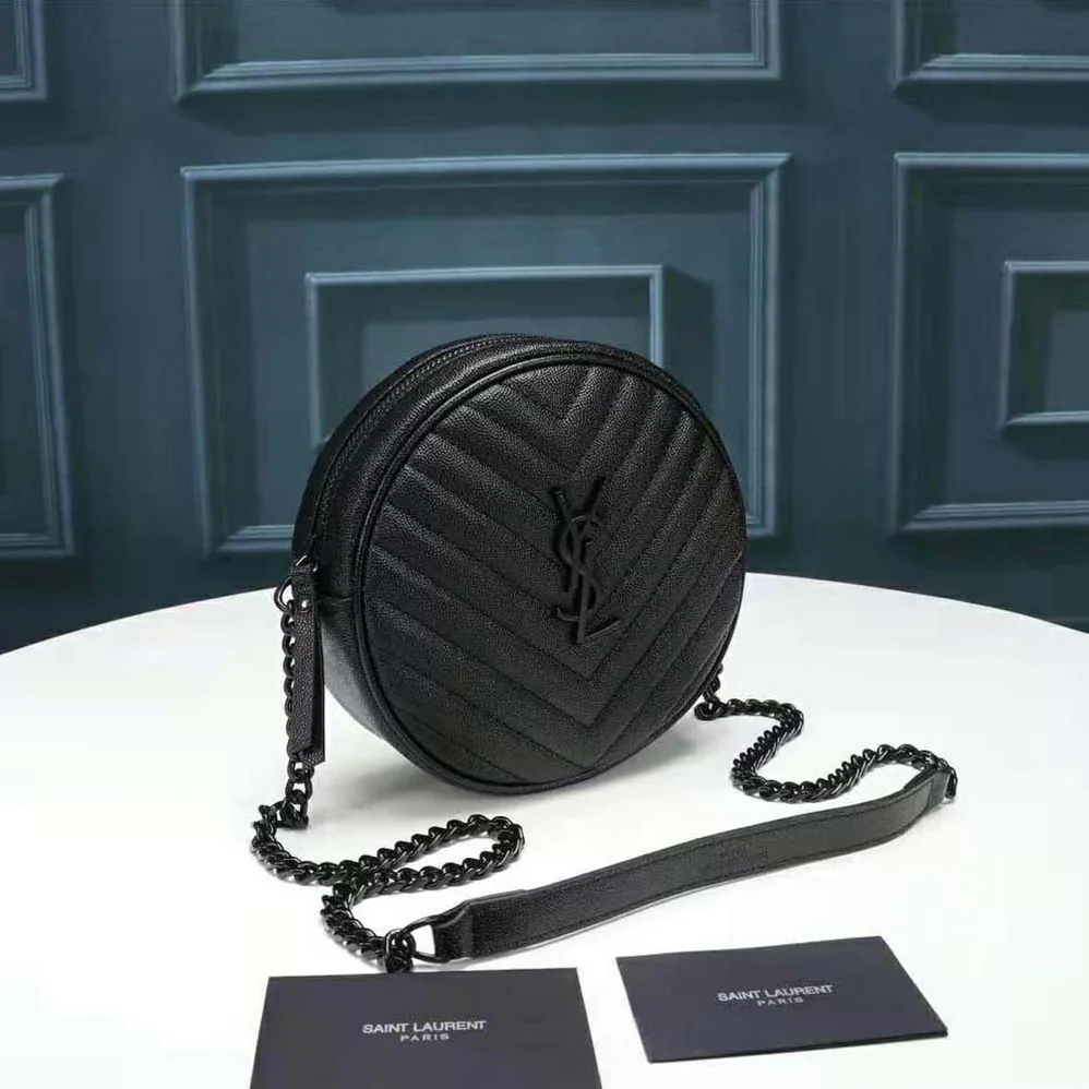 Saint Laurent YSL Vinyle Round Camera Bag in Chevron for Women in Quilted Smooth Leather