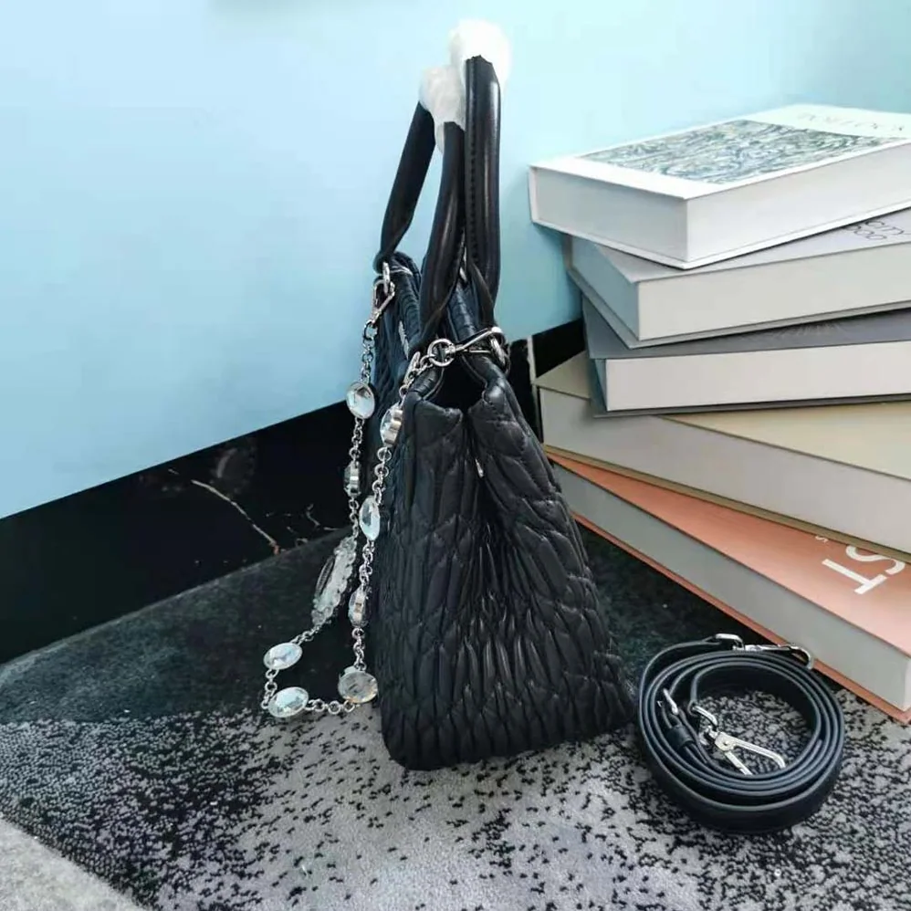 Miu Miu Miu Crystal Cloqué Nappa Leather Handbag for Women in Black Miu Miu Miu Crystal Cloqué Nappa Leather Handbag for Women in Black