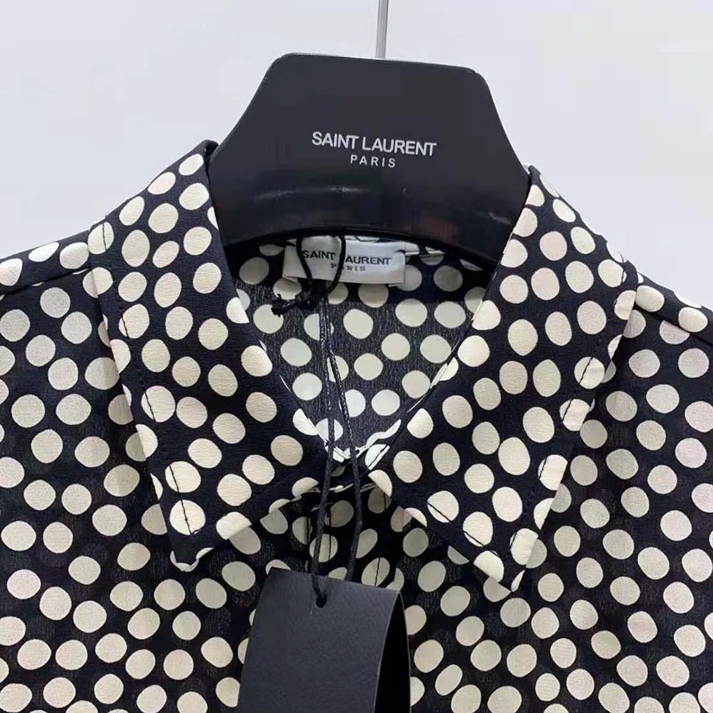 Saint Laurent YSL Classic Shirt in Dotted Silk for Women in Black